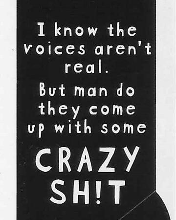 I know the voices aren't real. But man do they come up with some CRAZY SH!T WYS-97 UNISEX